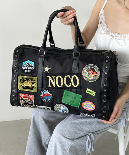 【大容量】ワッペンスタッズデザインボストンバッグ トラベルバッグ | WR1255063 | ブラック