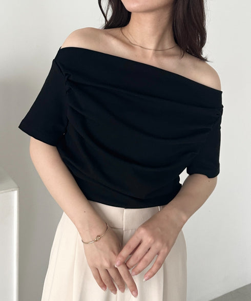 2WAYドレープオフショルダー半袖トップス | CL2252030 | ブラック