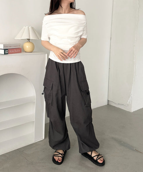 2WAYドレープオフショルダー半袖トップス | CL2252030 | ホワイト