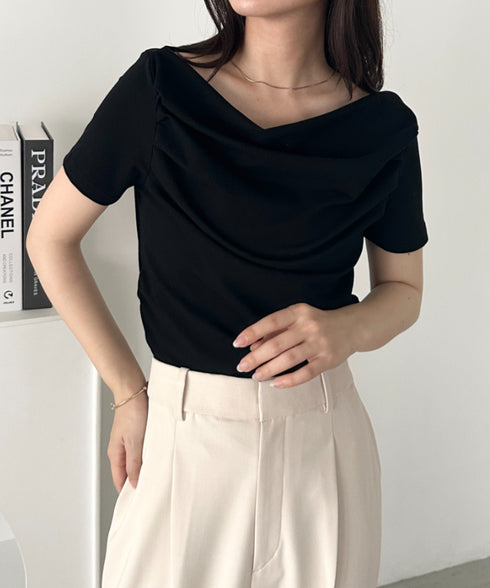 2WAYドレープオフショルダー半袖トップス | CL2252030 | ブラック