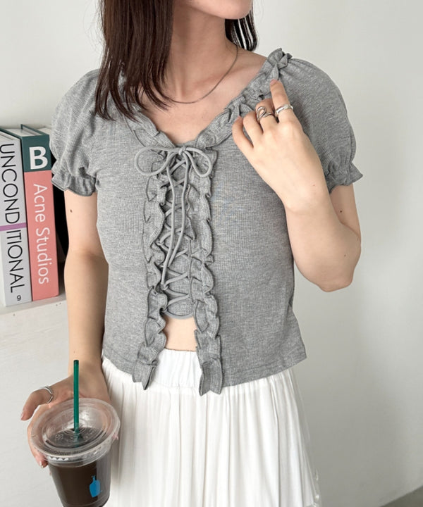 レースアップフロントリボントップス | CL2252032 | グレー