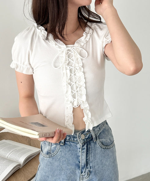 レースアップフロントリボントップス | CL2252032 | ホワイト