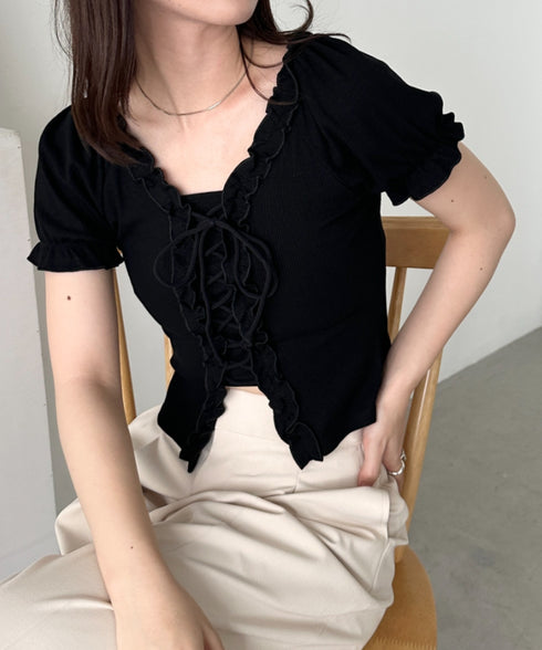 レースアップフロントリボントップス | CL2252032 | ブラック