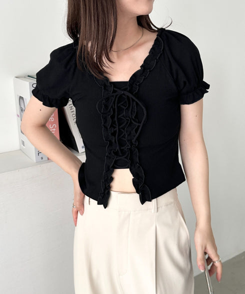 レースアップフロントリボントップス | CL2252032 | ブラック
