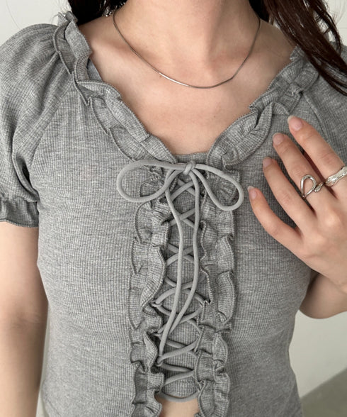 レースアップフロントリボントップス | CL2252032 | グレー