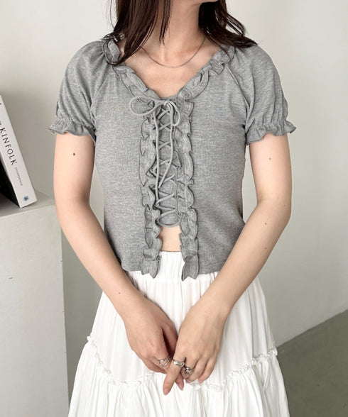 レースアップフロントリボントップス | CL2252032 | グレー