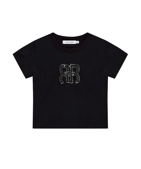 ROCKCAKE(ロックケーキ)/スクエア デニム ロゴ トップス 半袖 Tシャツ/Square Logo Denim Top | AT2252053 | ブラック