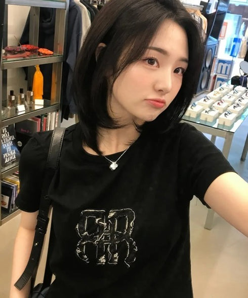 ROCKCAKE(ロックケーキ)/スクエア デニム ロゴ トップス 半袖 Tシャツ/Square Logo Denim Top | AT2252053 | ブラック