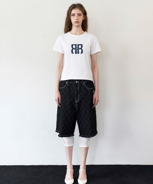 ROCKCAKE(ロックケーキ)/スクエア デニム ロゴ トップス 半袖 Tシャツ/Square Logo Denim Top | AT2252053 | ホワイト