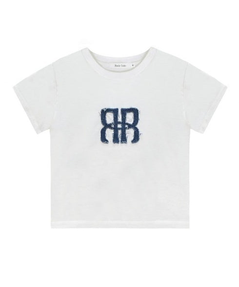 ROCKCAKE(ロックケーキ)/スクエア デニム ロゴ トップス 半袖 Tシャツ/Square Logo Denim Top | AT2252053 | ホワイト