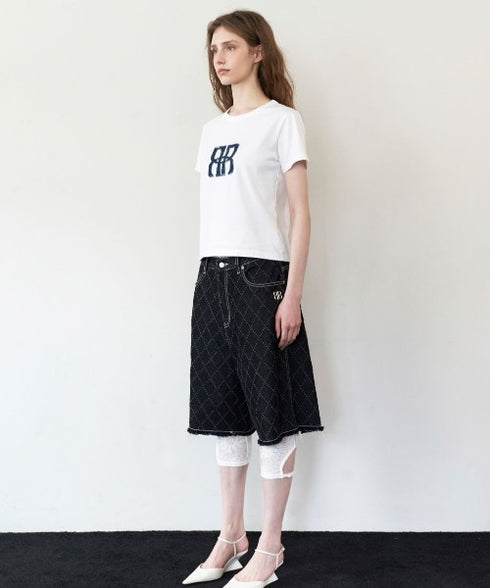 ROCKCAKE(ロックケーキ)/スクエア デニム ロゴ トップス 半袖 Tシャツ/Square Logo Denim Top | AT2252053 | ホワイト