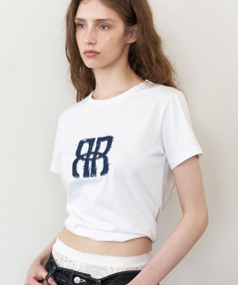 ROCKCAKE(ロックケーキ)/スクエア デニム ロゴ トップス 半袖 Tシャツ/Square Logo Denim Top | AT2252053 | ホワイト