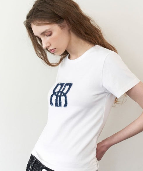 ROCKCAKE(ロックケーキ)/スクエア デニム ロゴ トップス 半袖 Tシャツ/Square Logo Denim Top | AT2252053 | ホワイト