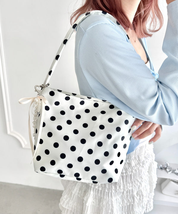 【500mlペットボトル対応】ドット柄ミニトートバッグ | LO1255267 | ホワイト