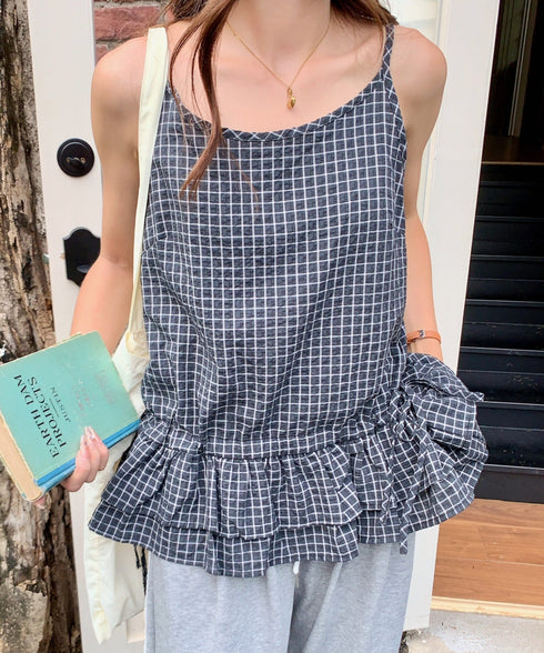 チェック柄フリルティアードキャミソール | EV2252035 | ブラック