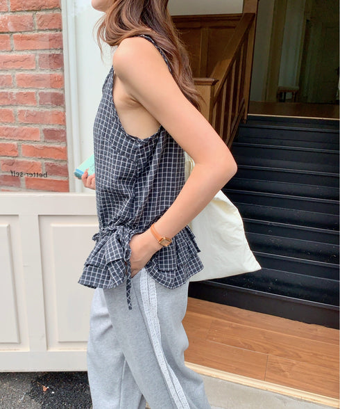 チェック柄フリルティアードキャミソール | EV2252035 | ブラック