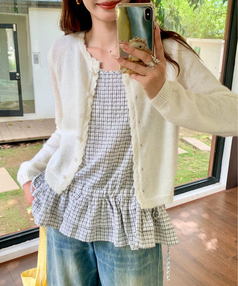 チェック柄フリルティアードキャミソール | EV2252035 | ホワイト