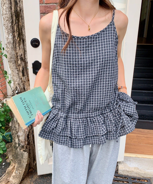 チェック柄フリルティアードキャミソール | EV2252035 | ブラック
