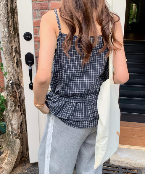 チェック柄フリルティアードキャミソール | EV2252035 | ブラック