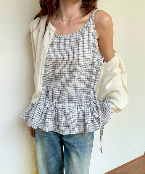 チェック柄フリルティアードキャミソール | EV2252035 | ホワイト