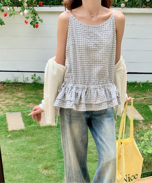 チェック柄フリルティアードキャミソール | EV2252035 | ホワイト