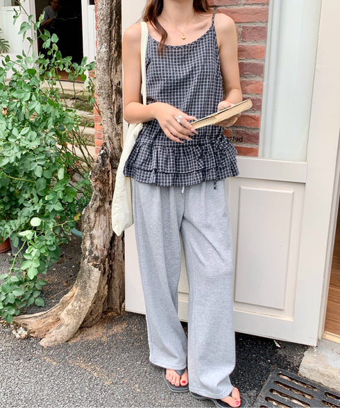 チェック柄フリルティアードキャミソール | EV2252035 | ブラック