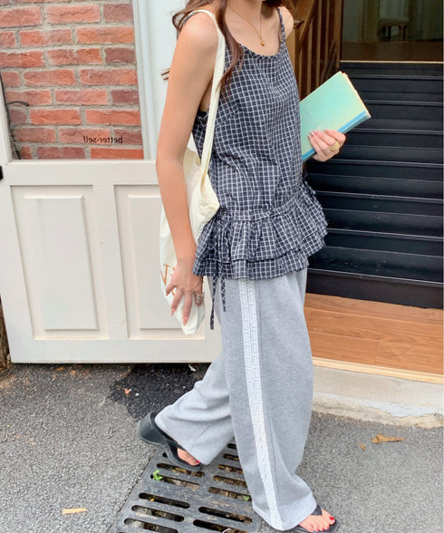 チェック柄フリルティアードキャミソール | EV2252035 | ブラック