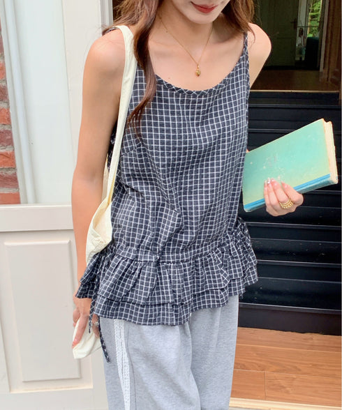 チェック柄フリルティアードキャミソール | EV2252035 | ブラック
