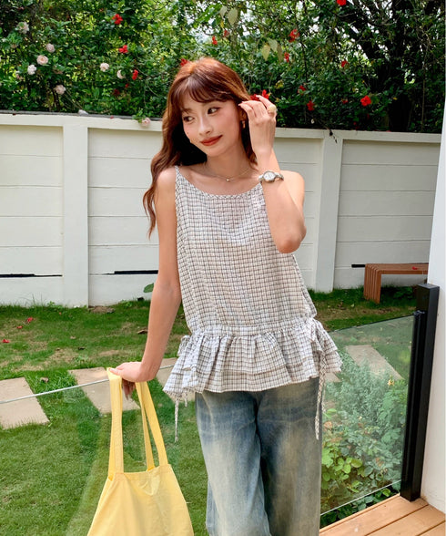 チェック柄フリルティアードキャミソール | EV2252035 | ホワイト