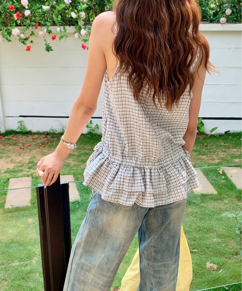 チェック柄フリルティアードキャミソール | EV2252035 | ホワイト