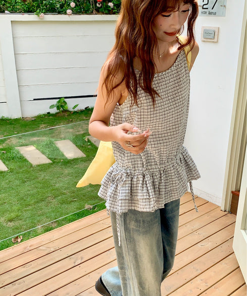 チェック柄フリルティアードキャミソール | EV2252035 | ホワイト