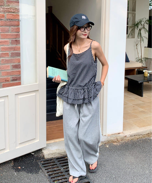 チェック柄フリルティアードキャミソール | EV2252035 | ブラック