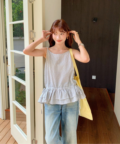 チェック柄フリルティアードキャミソール | EV2252035 | ホワイト