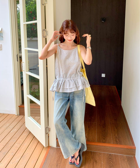 チェック柄フリルティアードキャミソール | EV2252035 | ホワイト