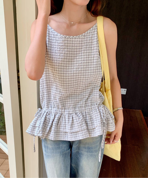 チェック柄フリルティアードキャミソール | EV2252035 | ホワイト
