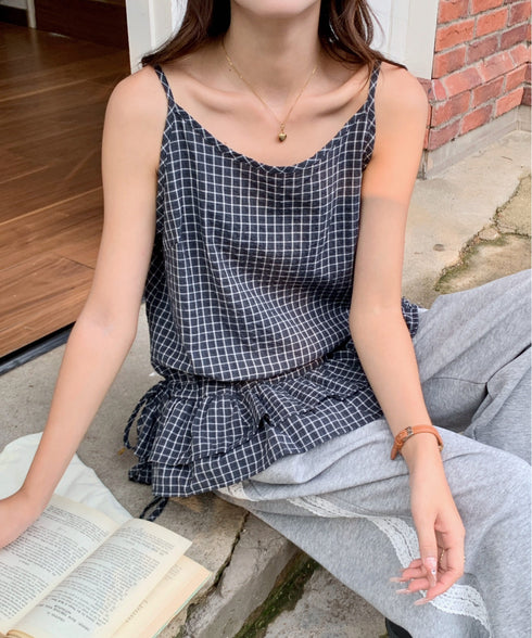 チェック柄フリルティアードキャミソール | EV2252035 | ブラック