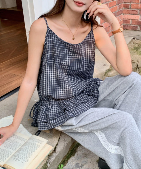 チェック柄フリルティアードキャミソール | EV2252035 | ブラック