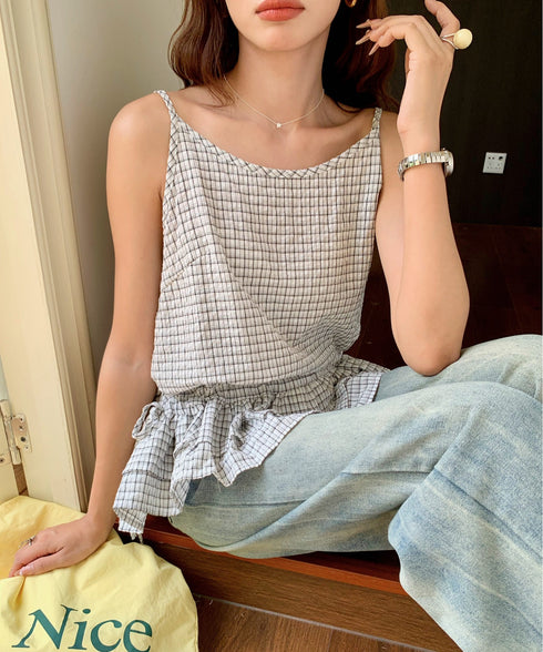 チェック柄フリルティアードキャミソール | EV2252035 | ホワイト