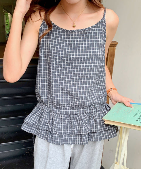 チェック柄フリルティアードキャミソール | EV2252035 | ブラック