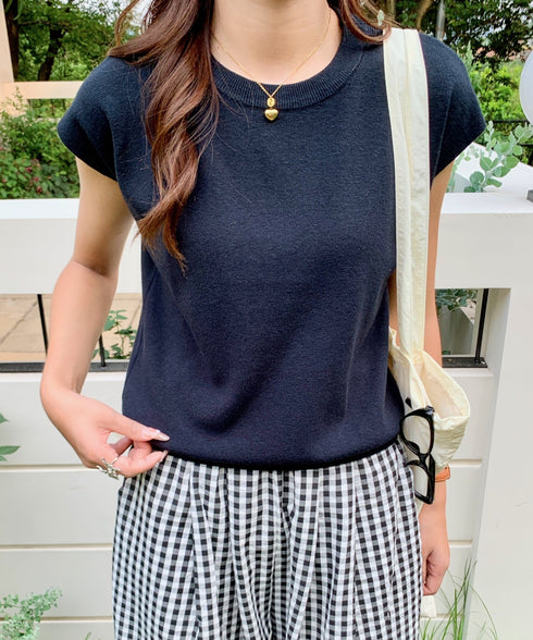 クルーネックフレンチスリーブ半袖ニット | EV2252050 | ブラック