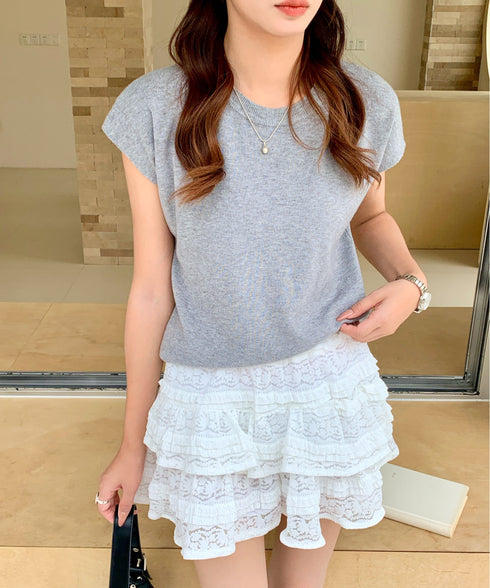 クルーネックフレンチスリーブ半袖ニット | EV2252050 | グレー