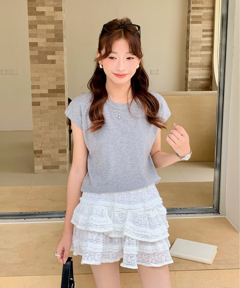 クルーネックフレンチスリーブ半袖ニット | EV2252050 | グレー