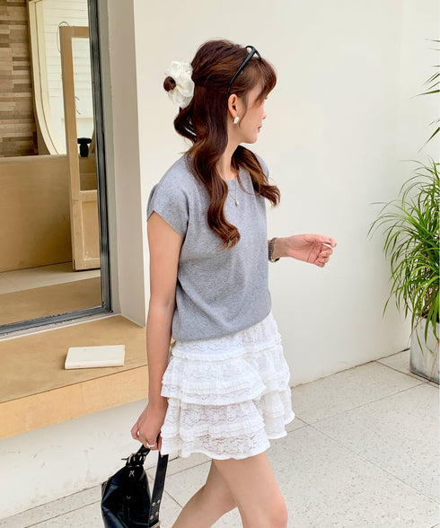 クルーネックフレンチスリーブ半袖ニット | EV2252050 | グレー