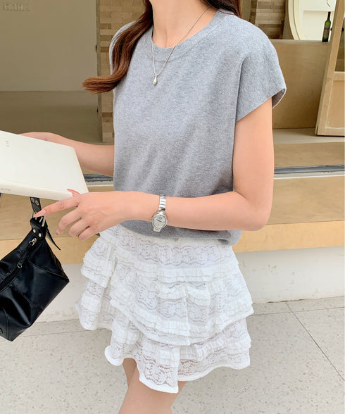 クルーネックフレンチスリーブ半袖ニット | EV2252050 | グレー