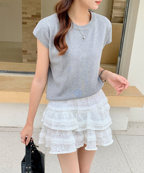 クルーネックフレンチスリーブ半袖ニット | EV2252050 | グレー