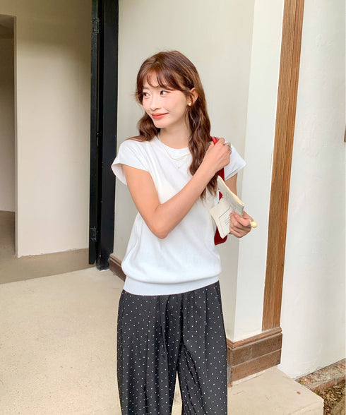 クルーネックフレンチスリーブ半袖ニット | EV2252050 | ホワイト