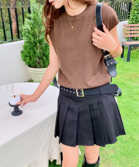 クルーネックフレンチスリーブ半袖ニット | EV2252050 | ブラウン