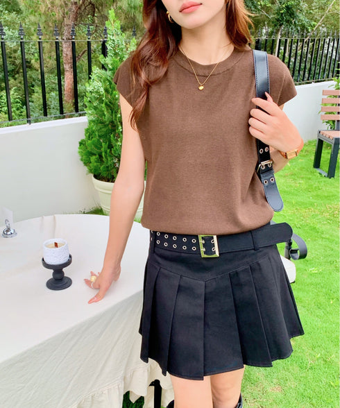 クルーネックフレンチスリーブ半袖ニット | EV2252050 | ブラウン