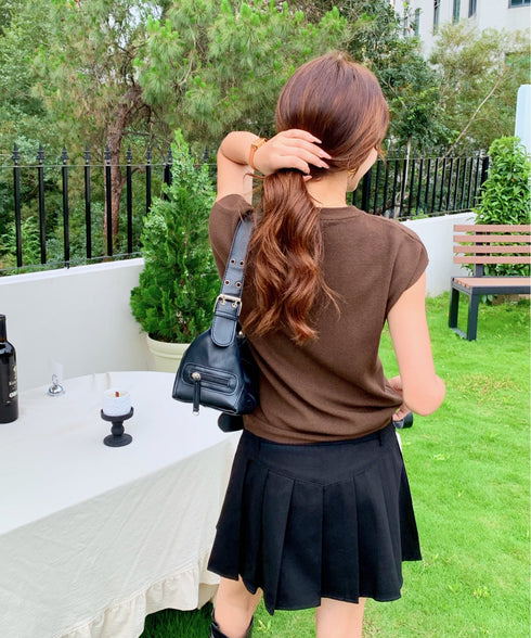 クルーネックフレンチスリーブ半袖ニット | EV2252050 | ブラウン