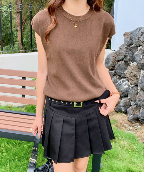 クルーネックフレンチスリーブ半袖ニット | EV2252050 | ブラウン